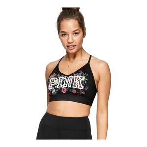 Vs Victorias Secret Pink Ultimate Lightly Lined Sports Bra Top Black Floral